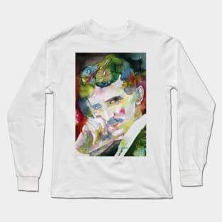 NIKOLA TESLA watercolor portrait .6 Long Sleeve T-Shirt